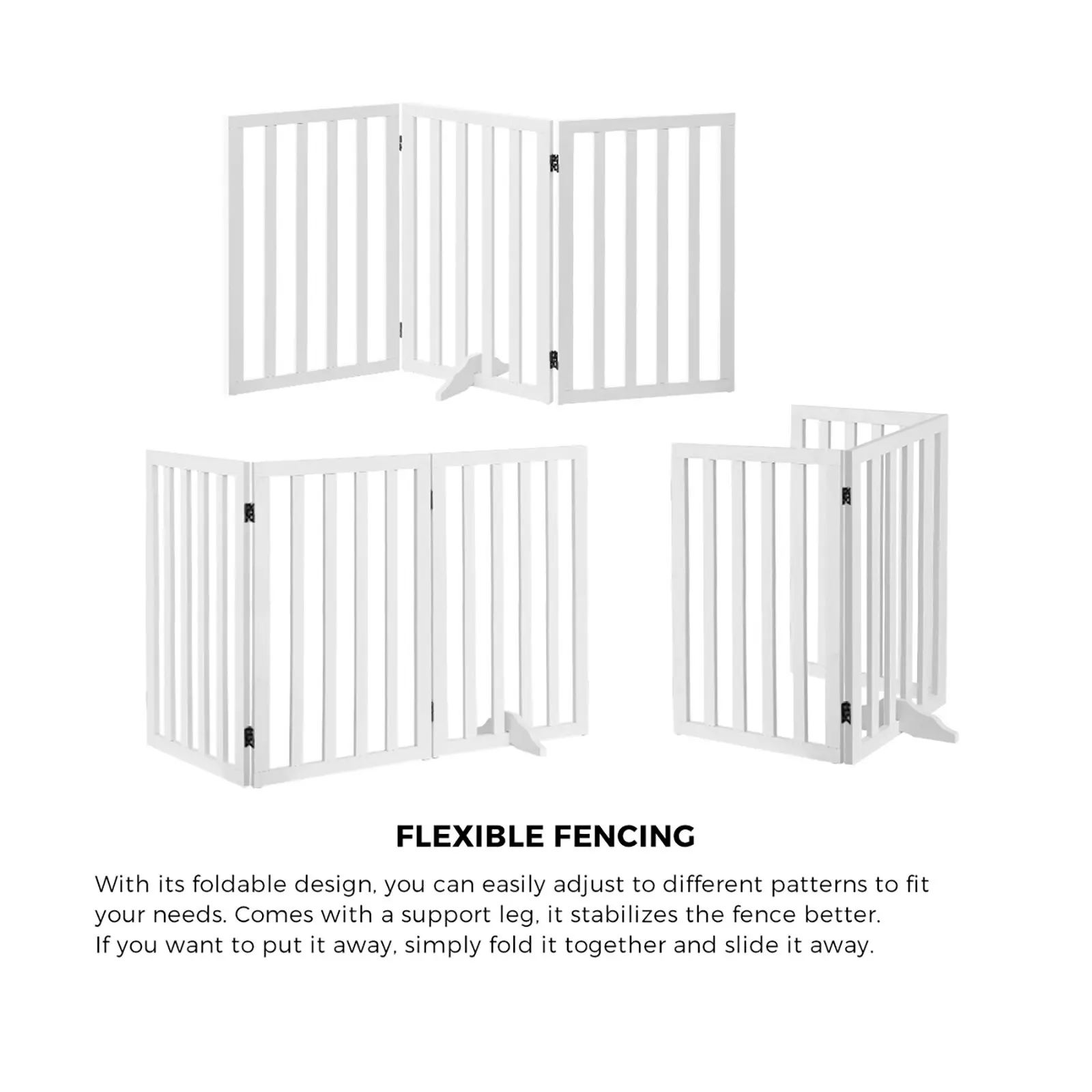 Alopet Wooden Pet Gate Dog Fence 142x80cm 3 Panels Safety Stair Barrier Security Door White