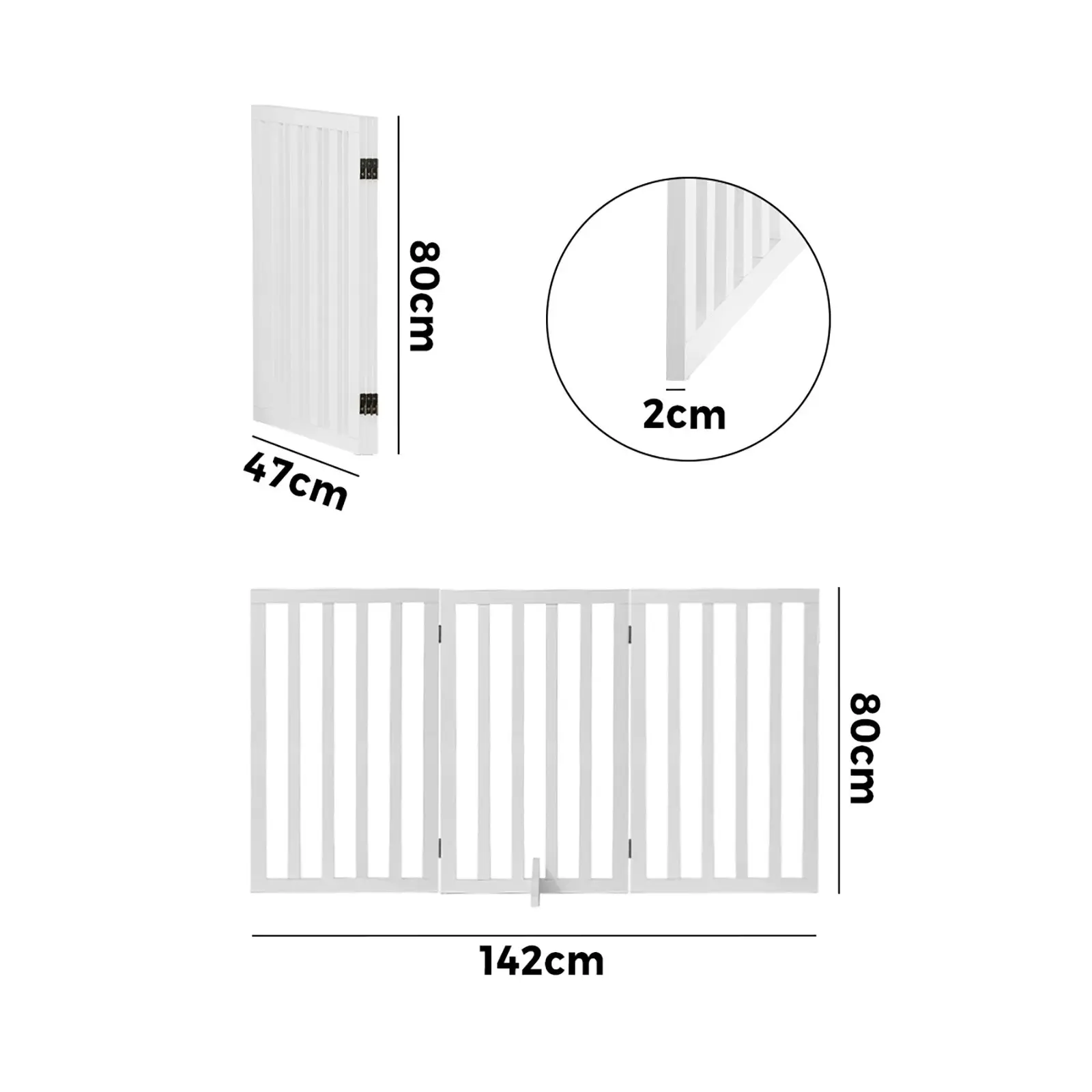 Alopet Wooden Pet Gate Dog Fence 142x80cm 3 Panels Safety Stair Barrier Security Door White