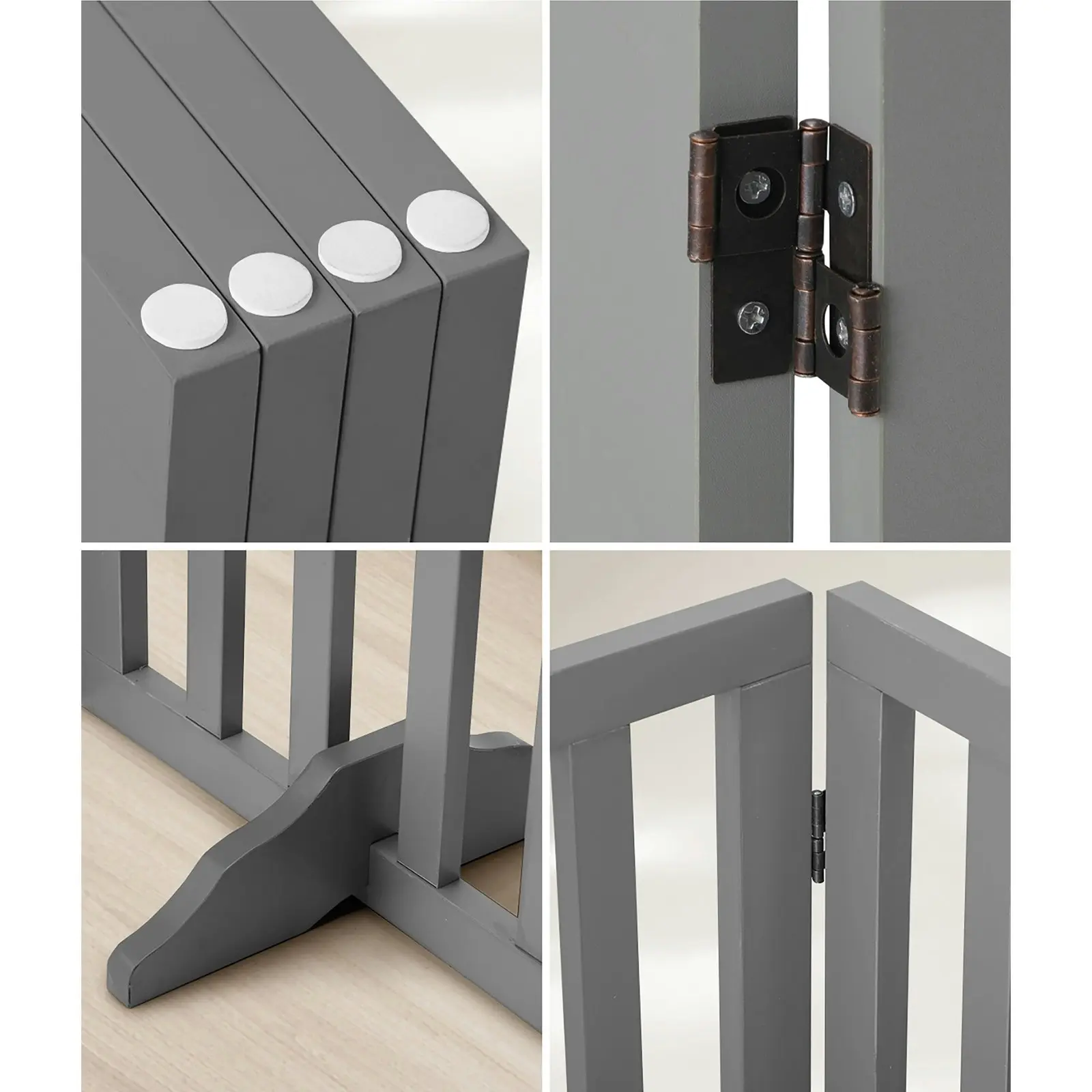 Alopet Wooden Pet Gate Dog Fence 189x60.5cm 4 Panels Safety Stair Barrier Security Door Grey