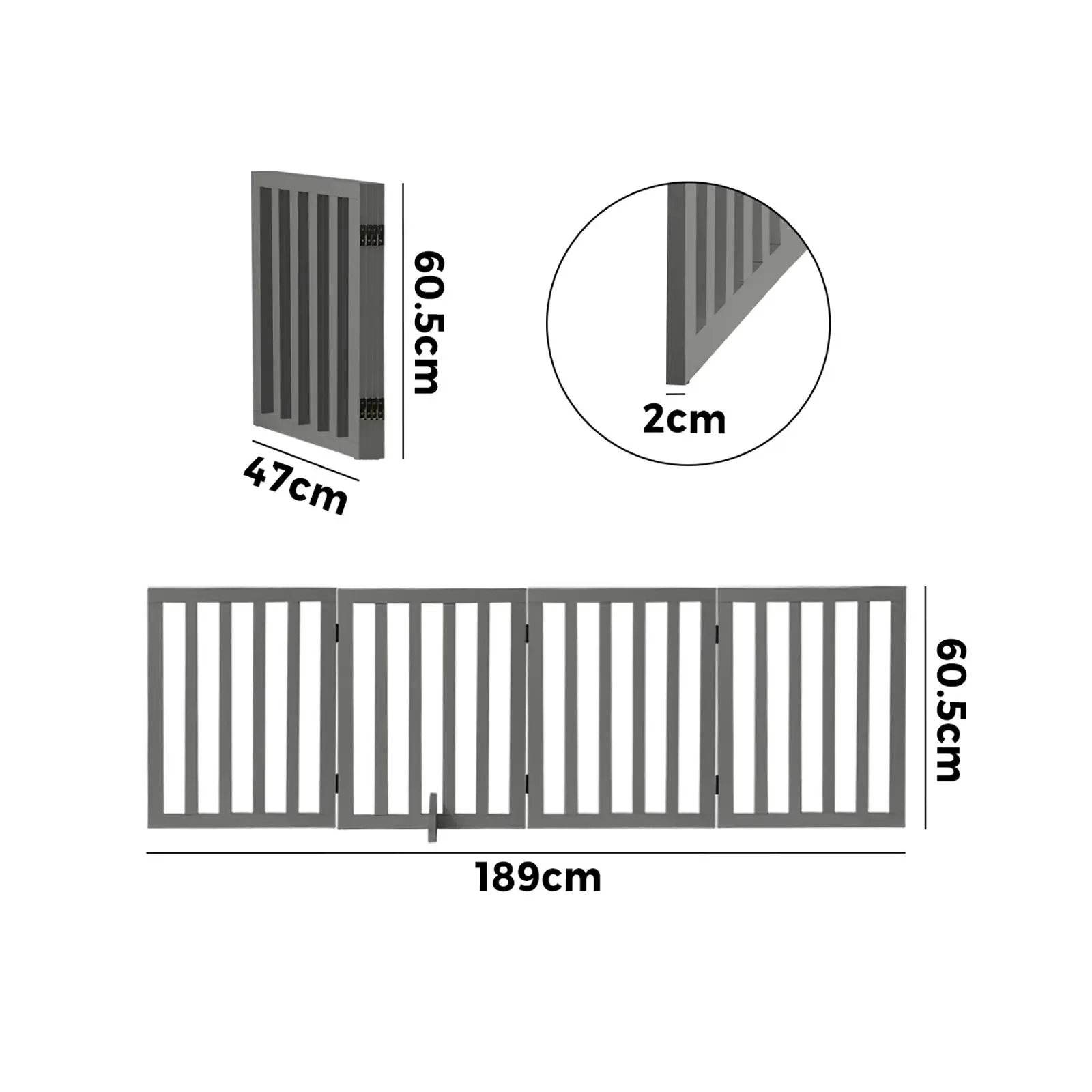 Alopet Wooden Pet Gate Dog Fence 189x60.5cm 4 Panels Safety Stair Barrier Security Door Grey