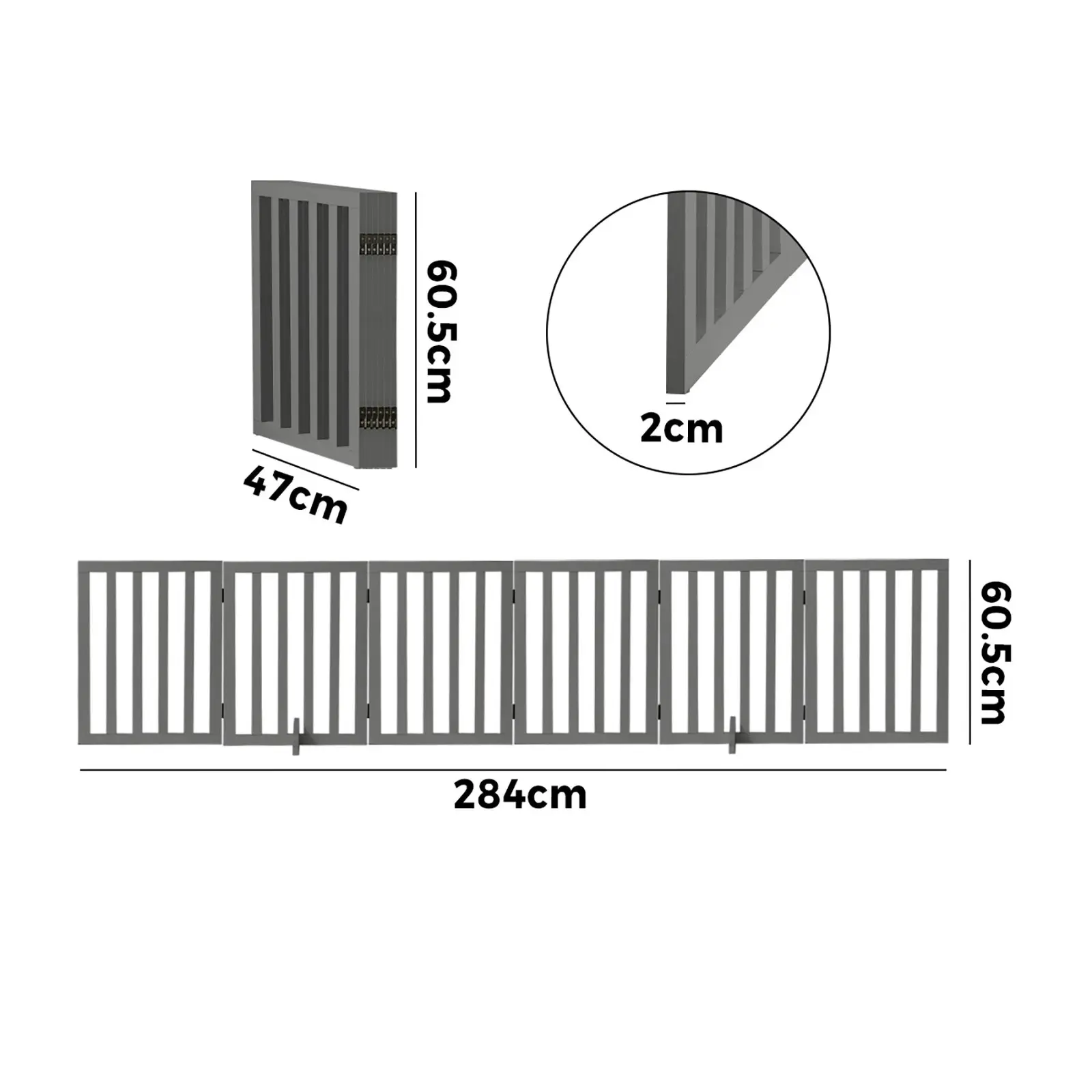 Alopet Wooden Pet Gate Dog Fence 284x60.5cm 6 Panels Safety Stair Barrier Security Door Grey