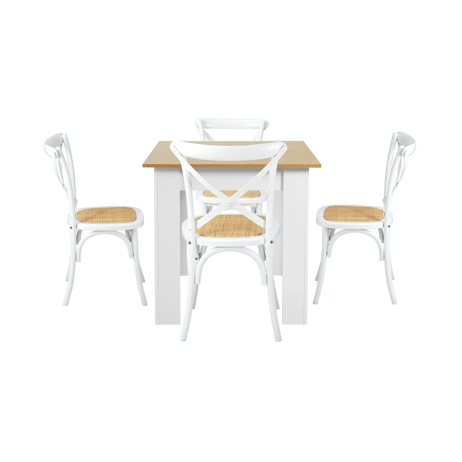 Oikiture 160cm Extendable Dining Table with 4PCS Dining Chairs Crossback White