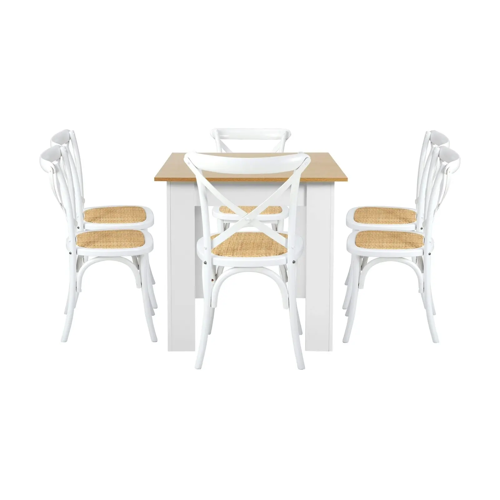 Oikiture 160cm Extendable Dining Table with 6PCS Dining Chairs Crossback White