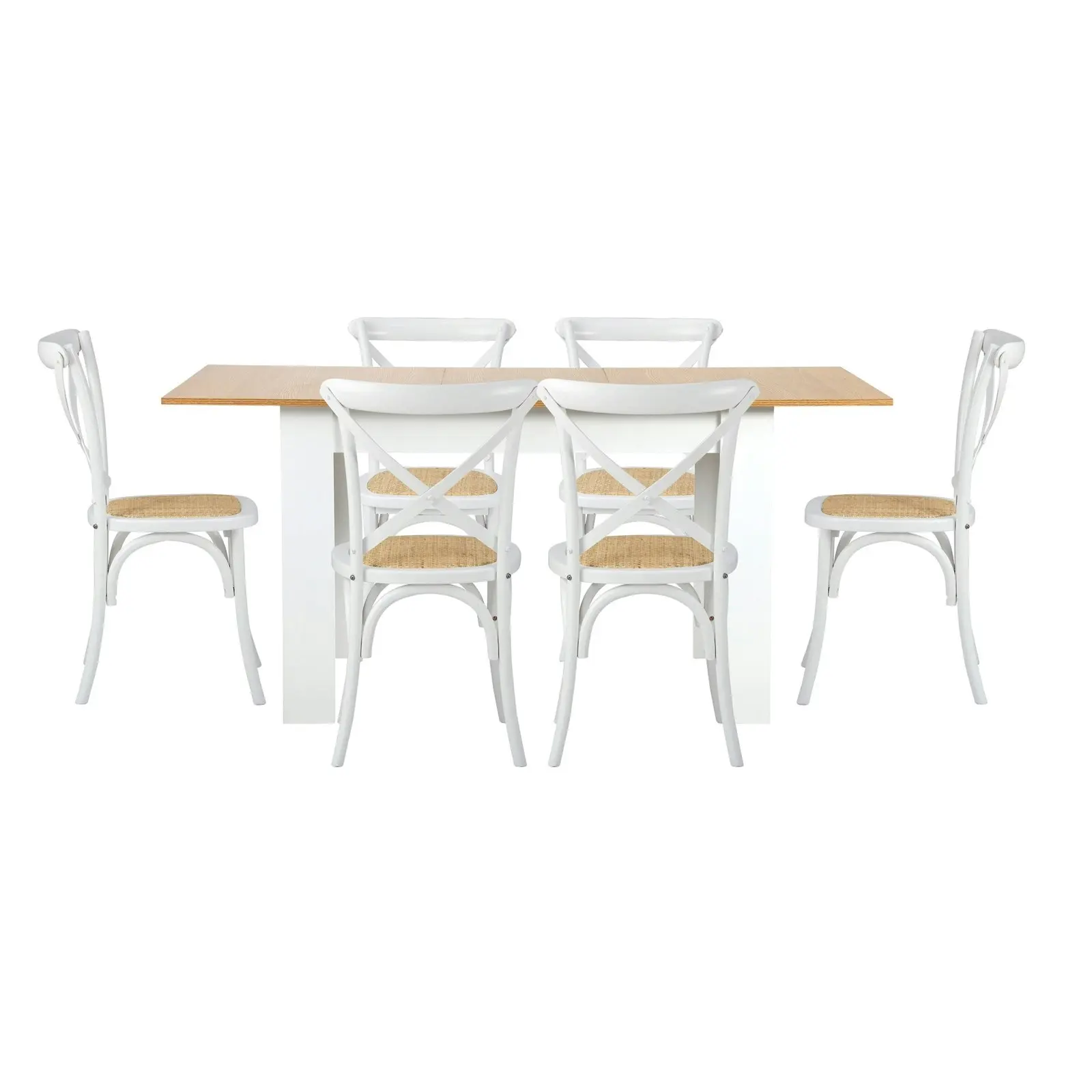 Oikiture 160cm Extendable Dining Table with 6PCS Dining Chairs Crossback White