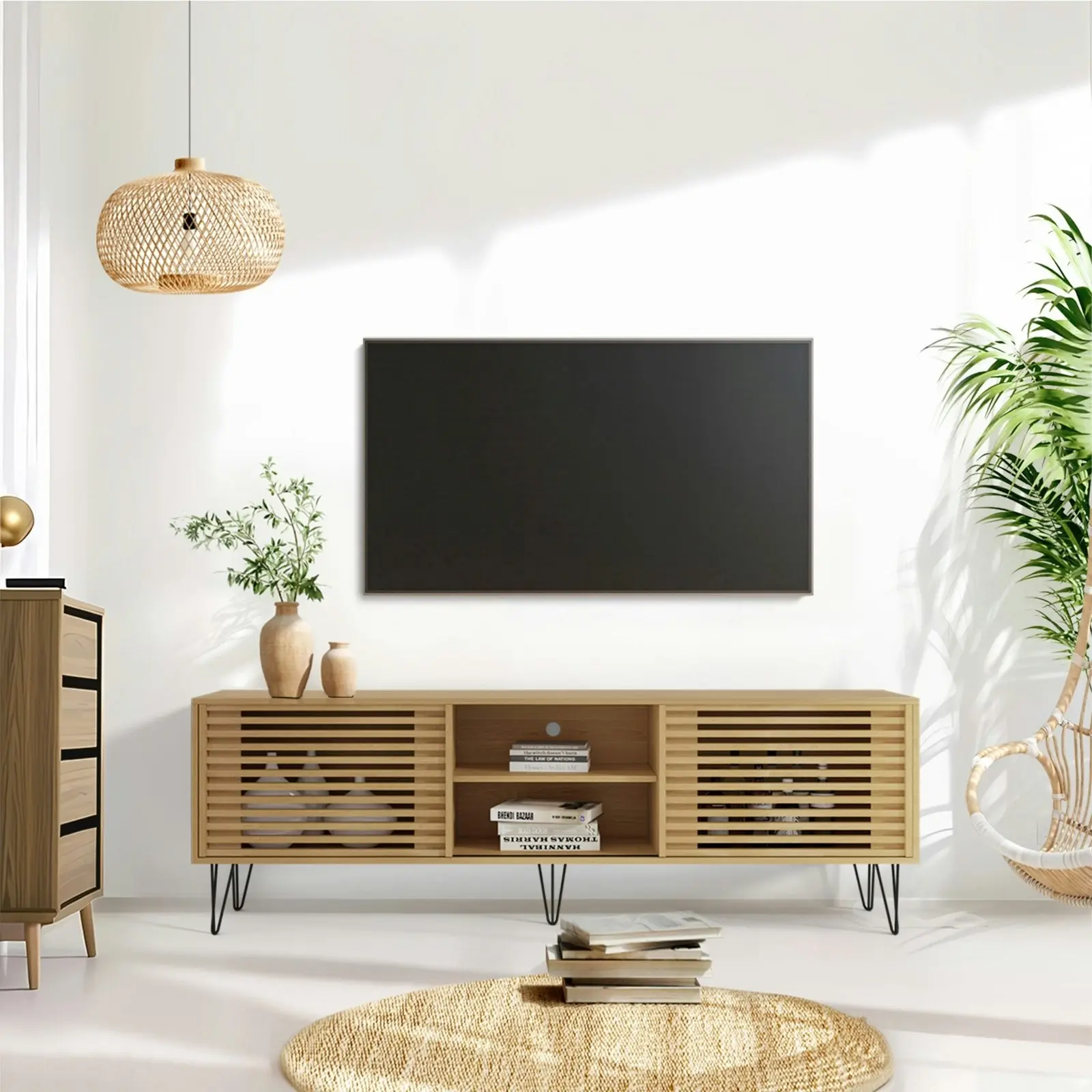 Oikiture TV Cabinet Entertainment Unit Stand Storage 180CM Oak