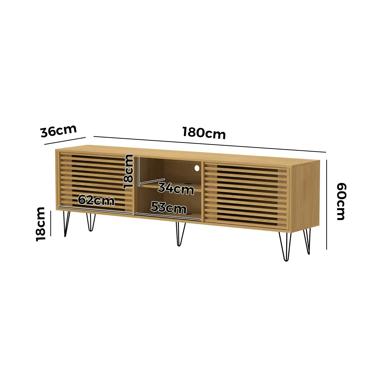 Oikiture TV Cabinet Entertainment Unit Stand Storage 180CM Oak