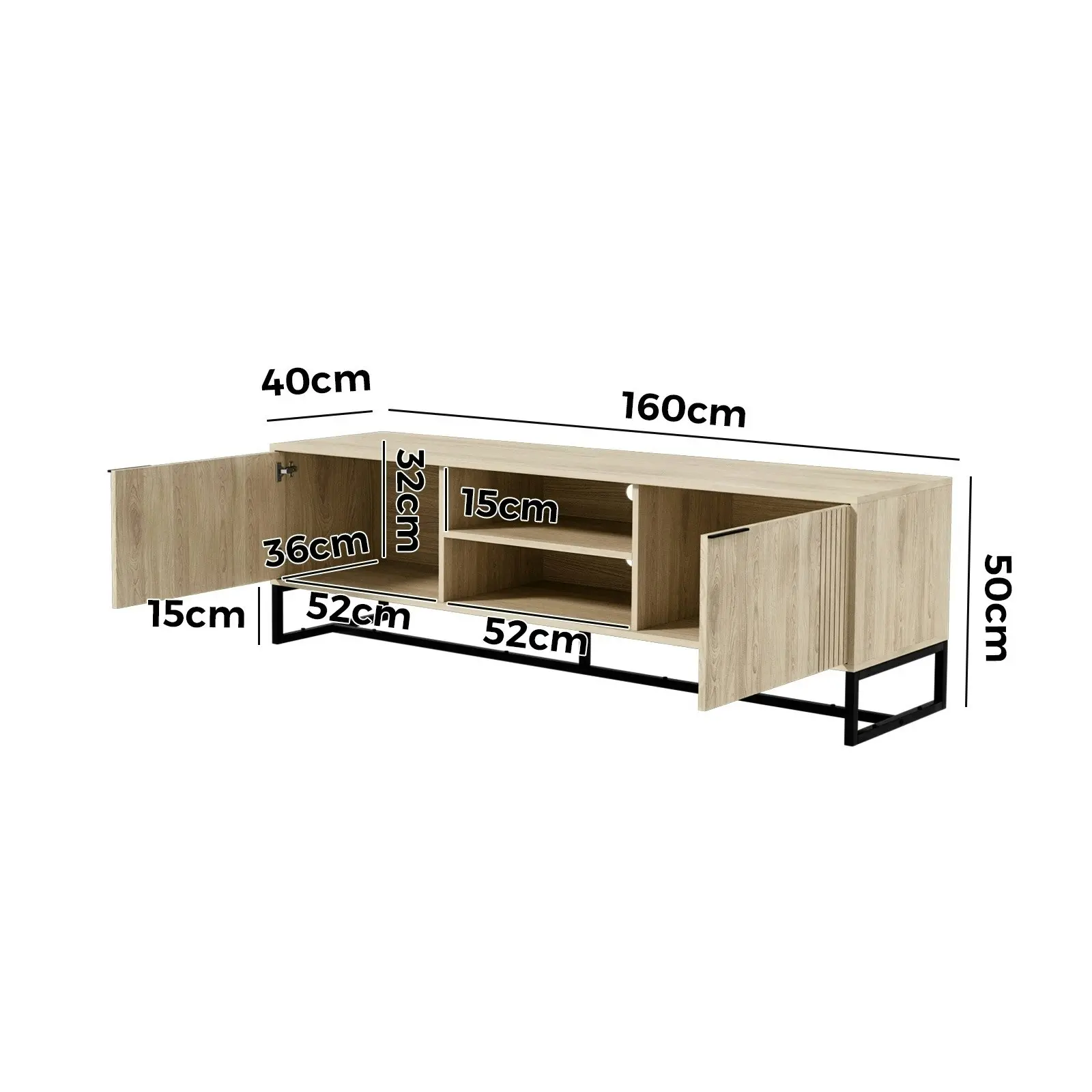 Oikiture TV Cabinet Entertainment Unit 160cm Oak