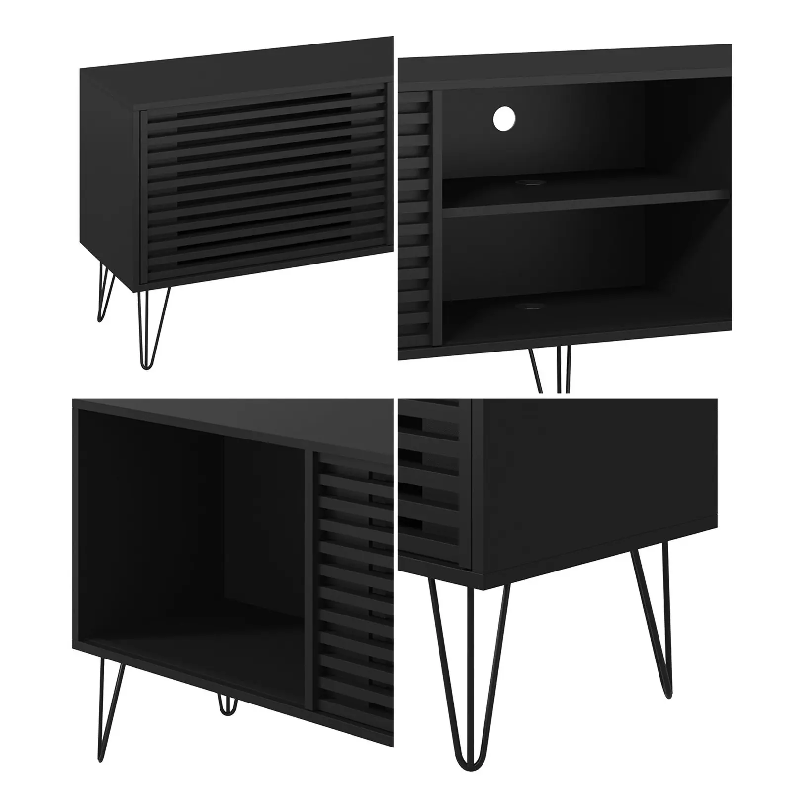 Oikiture TV Cabinet Entertainment Unit Stand Storage 180CM Black