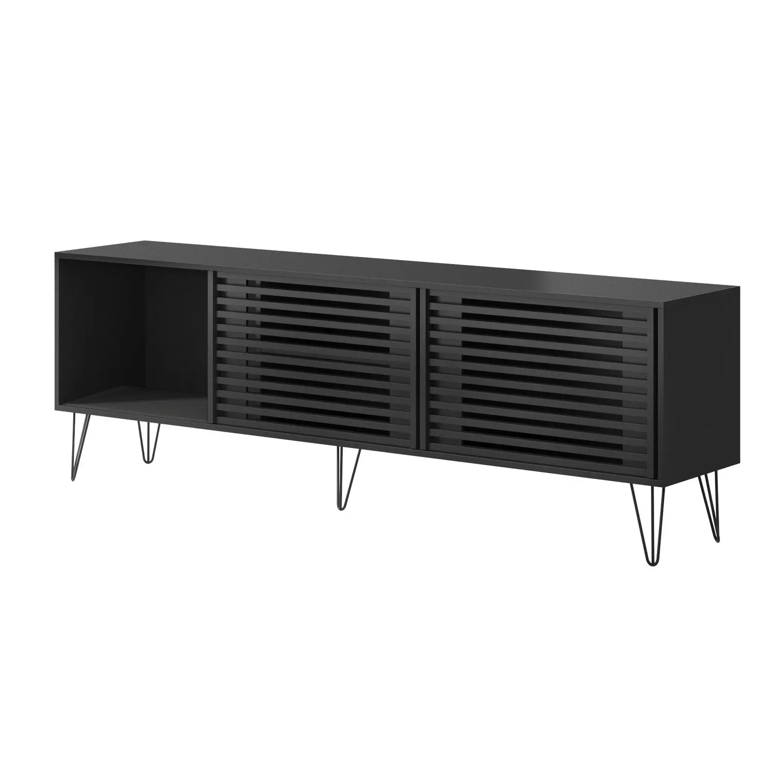 Oikiture TV Cabinet Entertainment Unit Stand Storage 180CM Black