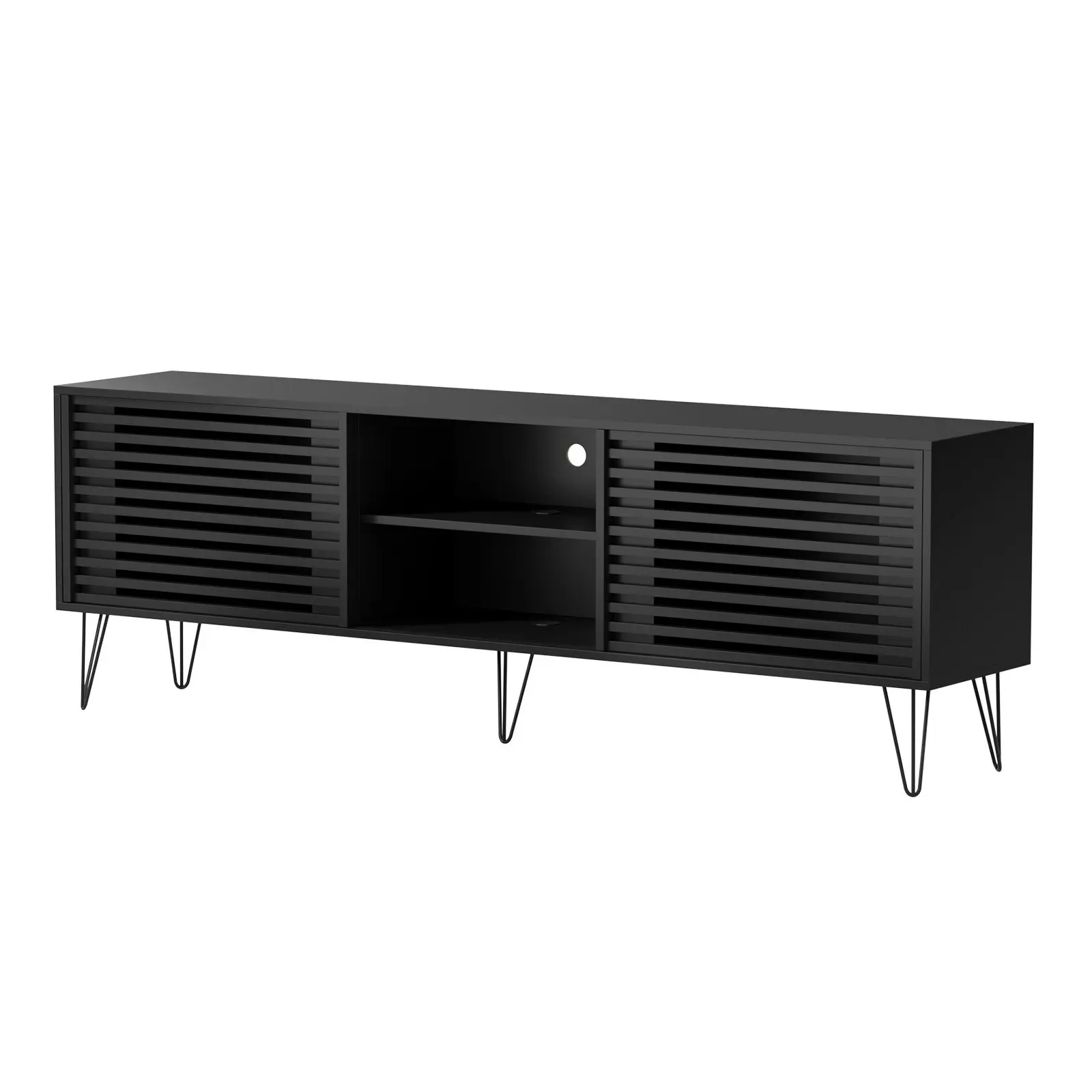 Oikiture TV Cabinet Entertainment Unit Stand Storage 180CM Black