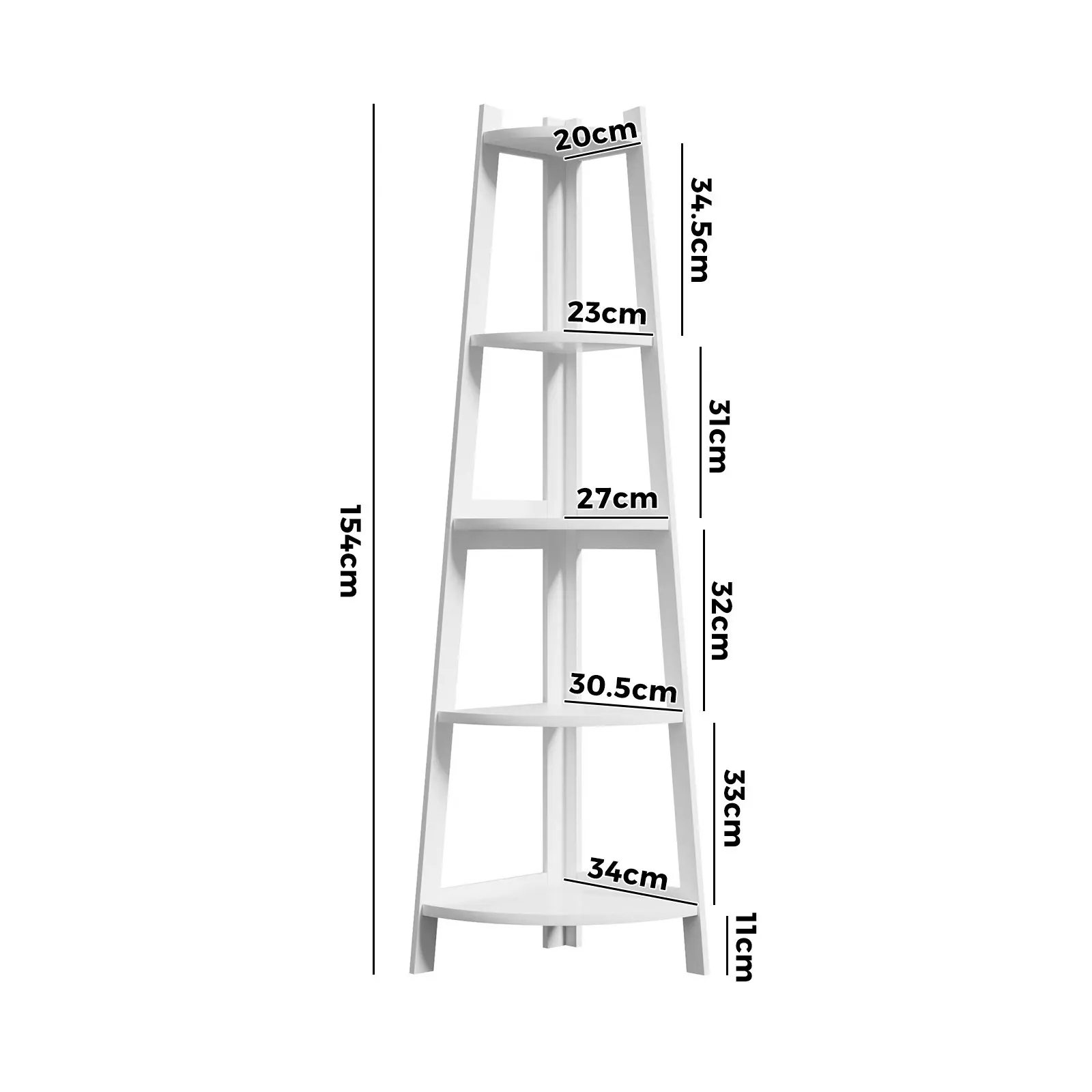 Oikiture Corner Ladder Shelf 5 Tier Home Storage Display Stand Bookshelf White