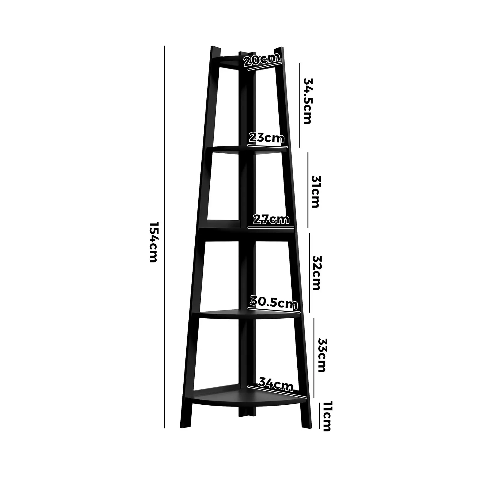 Oikiture Corner Ladder Shelf 5 Tier Home Storage Display Stand Bookshelf Black