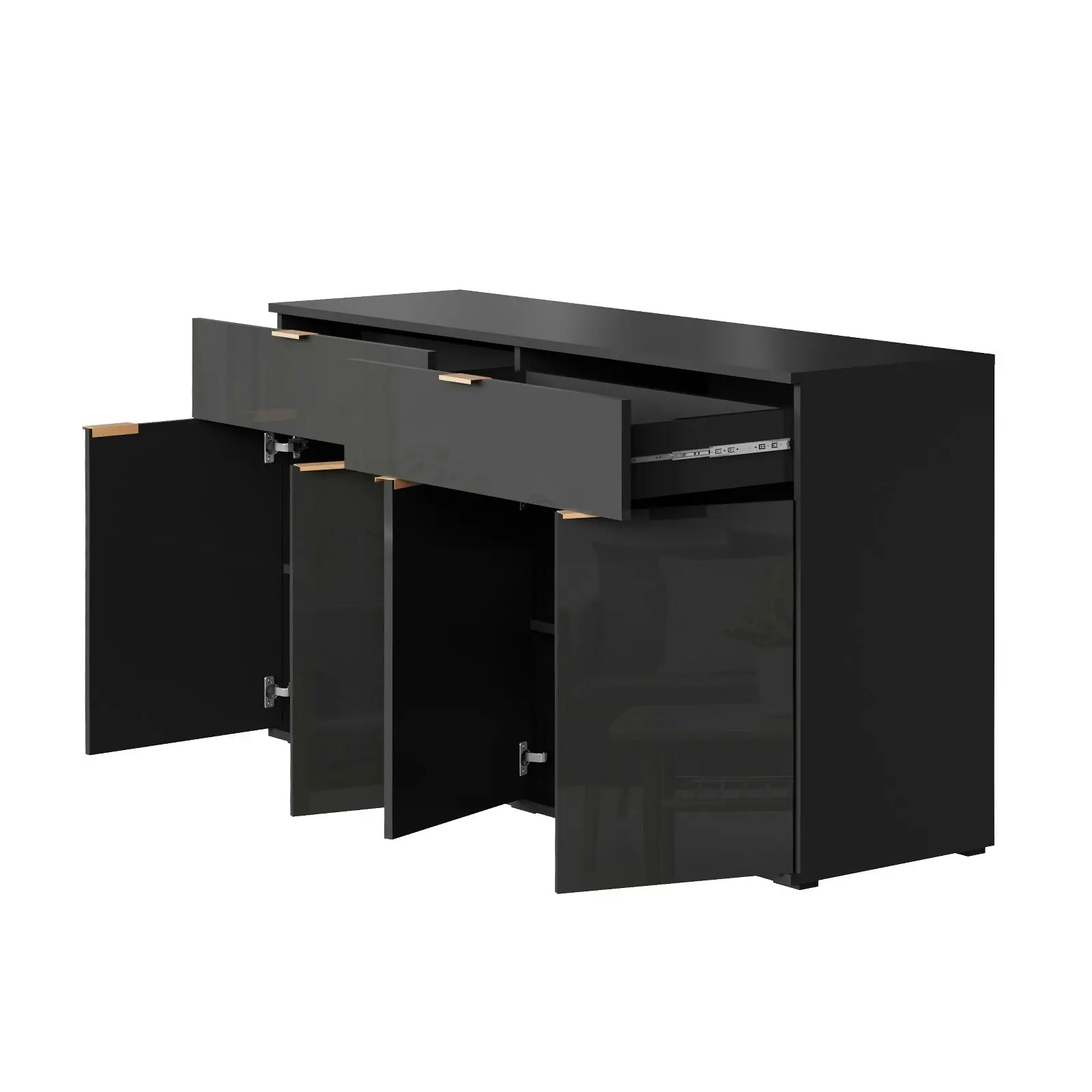 Oikiture Sideboard Buffet Storage Cabinet High Gloss 4 Doors 2 Drawers Black