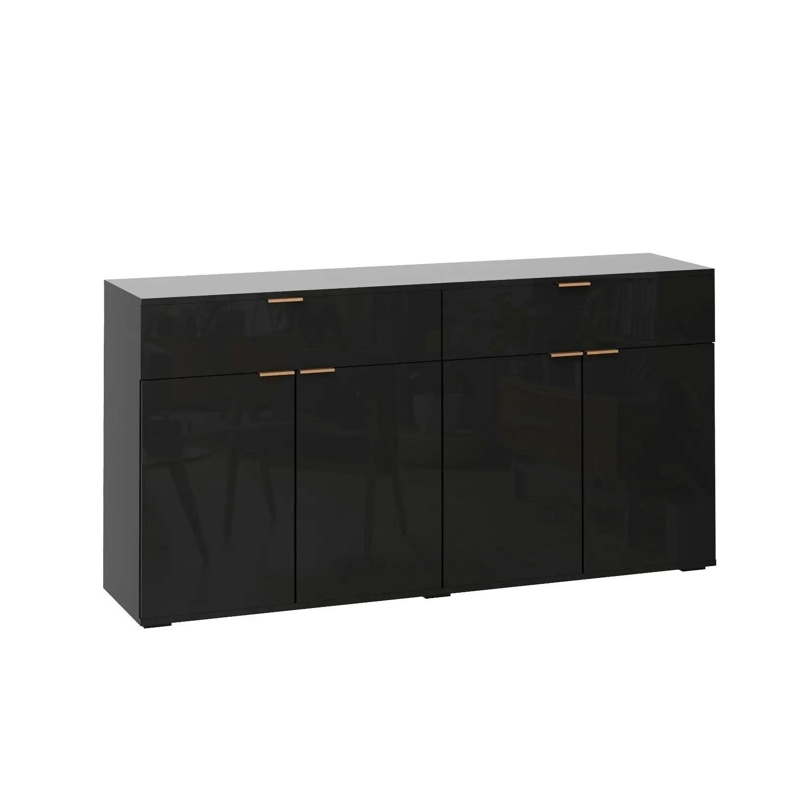 Oikiture Sideboard Buffet Storage Cabinet High Gloss 4 Doors 2 Drawers Black