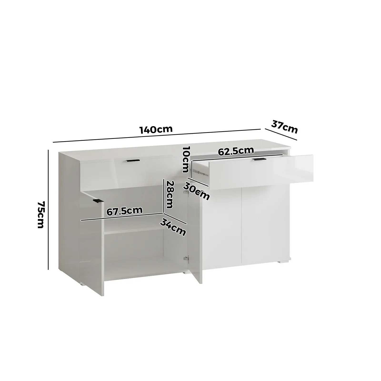 Oikiture Sideboard Buffet Storage Cabinet High Gloss 4 Doors 2 Drawers White