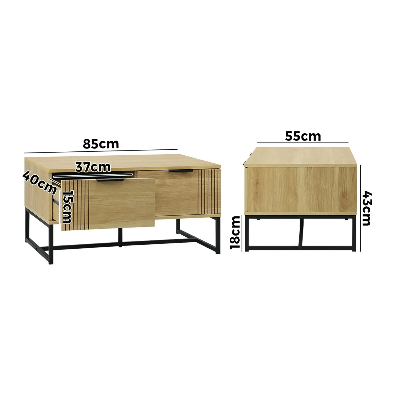 Oikiture Coffee Table With Storage Drawers Natural