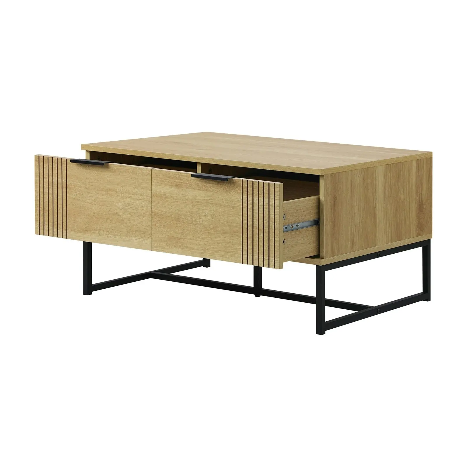 Oikiture Coffee Table With Storage Drawers Natural