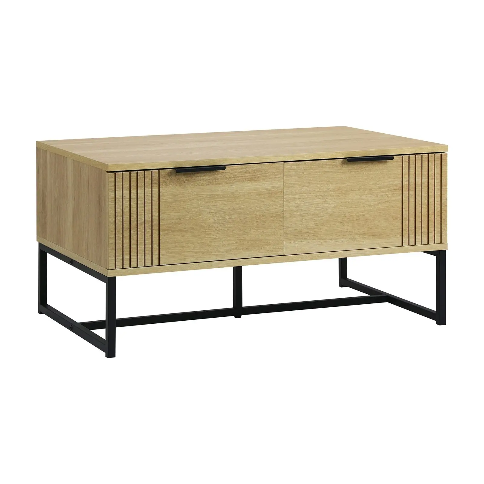 Oikiture Coffee Table With Storage Drawers Natural