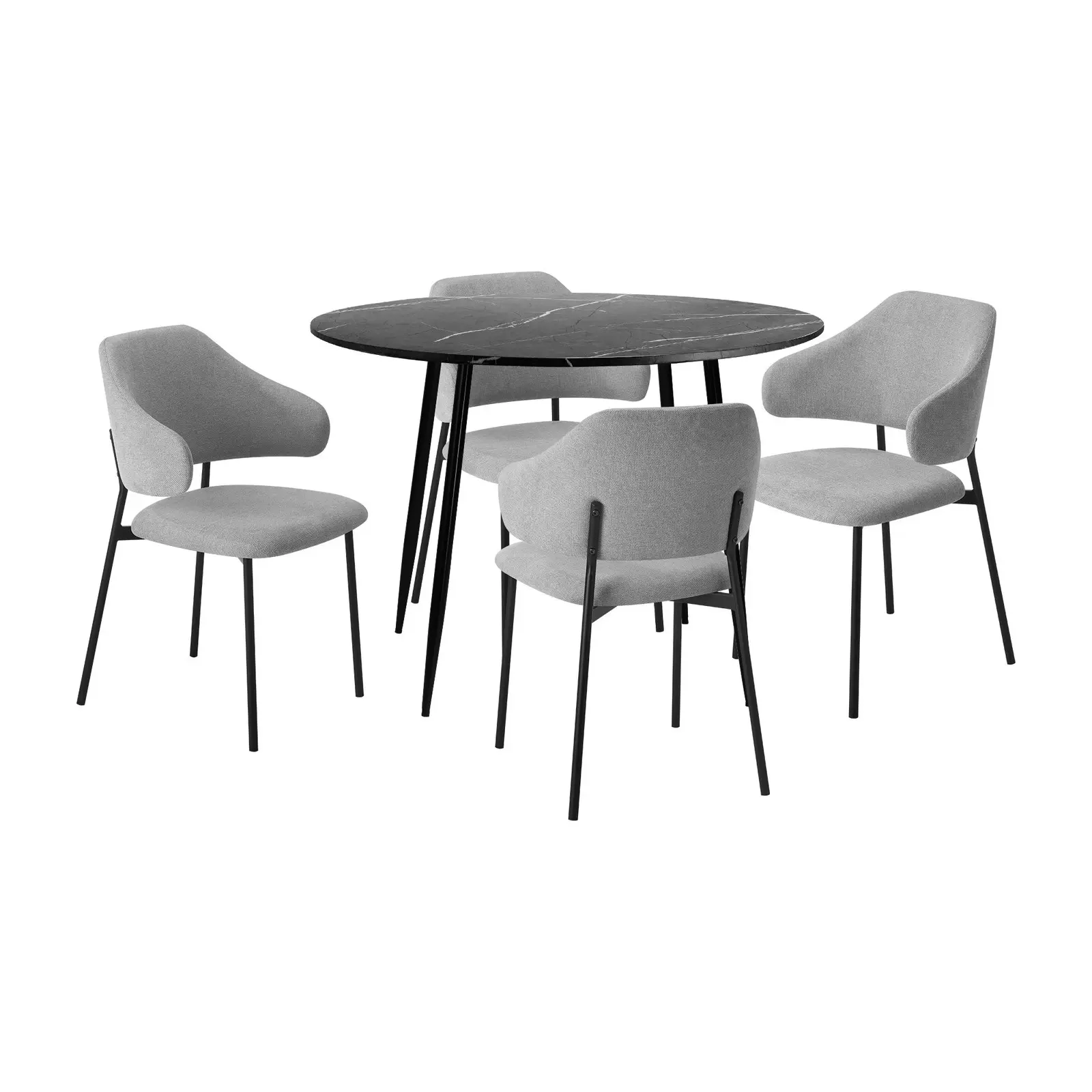 Oikiture 110cm Round Dining Table Black&Grey with 4PCS Dining Chairs Linen Grey