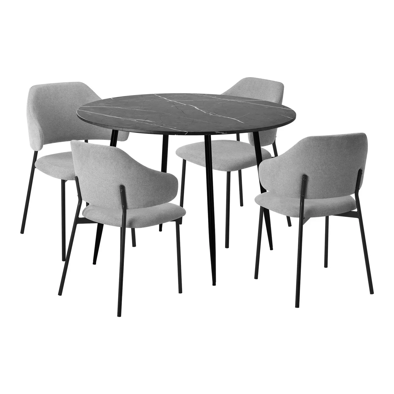 Oikiture 110cm Round Dining Table Black&Grey with 4PCS Dining Chairs Linen Grey