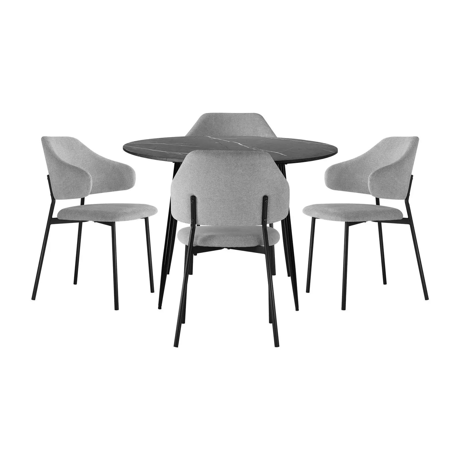 Oikiture 110cm Round Dining Table Black&Grey with 4PCS Dining Chairs Linen Grey