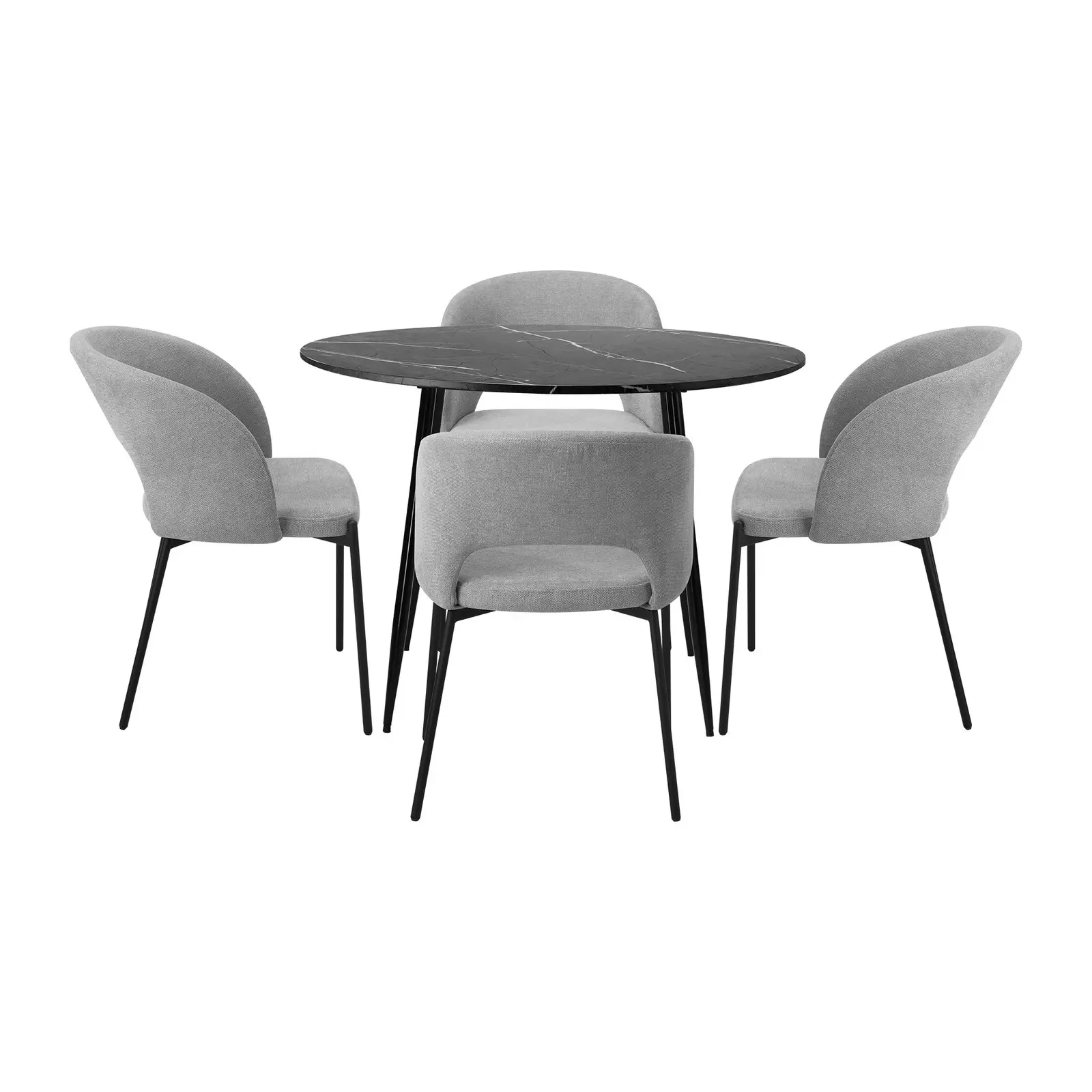 Oikiture 110cm Round Dining Table Black&Grey with 4PCS Dining Chairs Fabric Grey