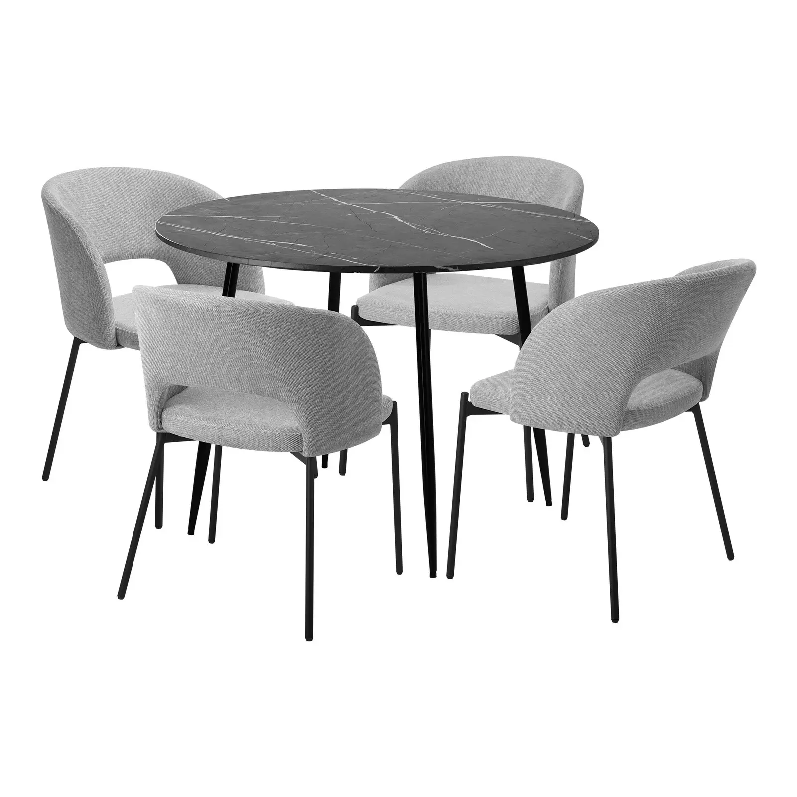 Oikiture 110cm Round Dining Table Black&Grey with 4PCS Dining Chairs Fabric Grey