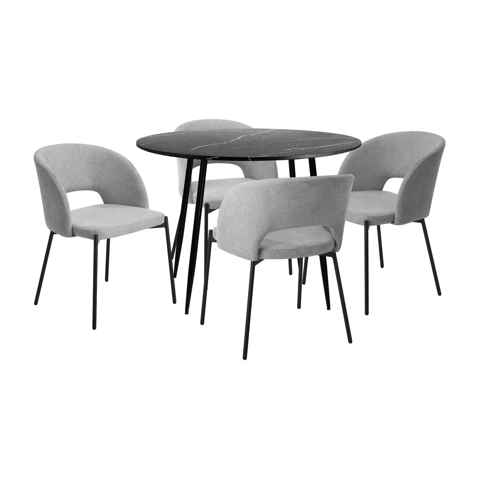 Oikiture 110cm Round Dining Table Black&Grey with 4PCS Dining Chairs Fabric Grey