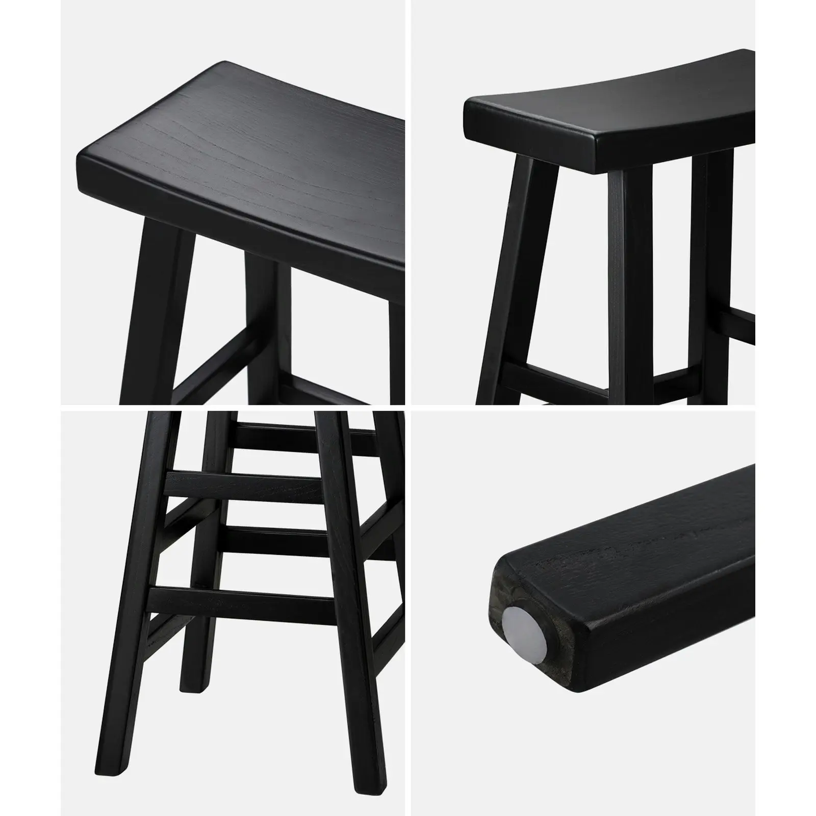 Oikiture 4X Bar Stools Kitchen Stool Wooden Counter Chairs Barstools Black