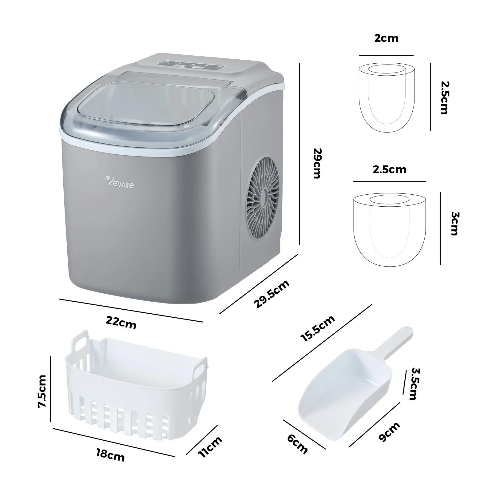 Vevare Portable Ice Maker Machine Grey