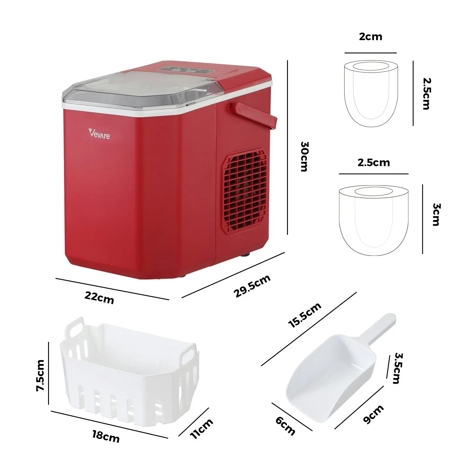 Vevare Portable Ice Maker Machine With Handle Red