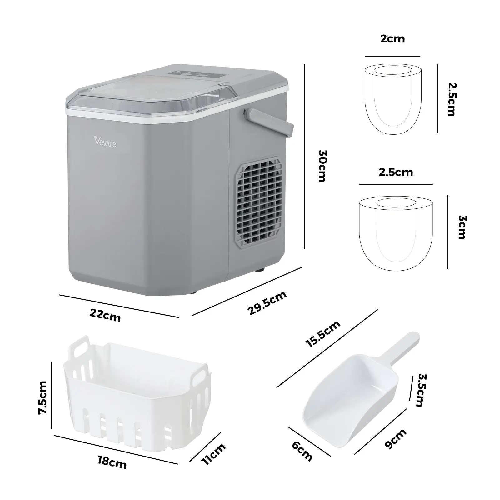 Vevare Portable Ice Maker Machine With Handle Grey