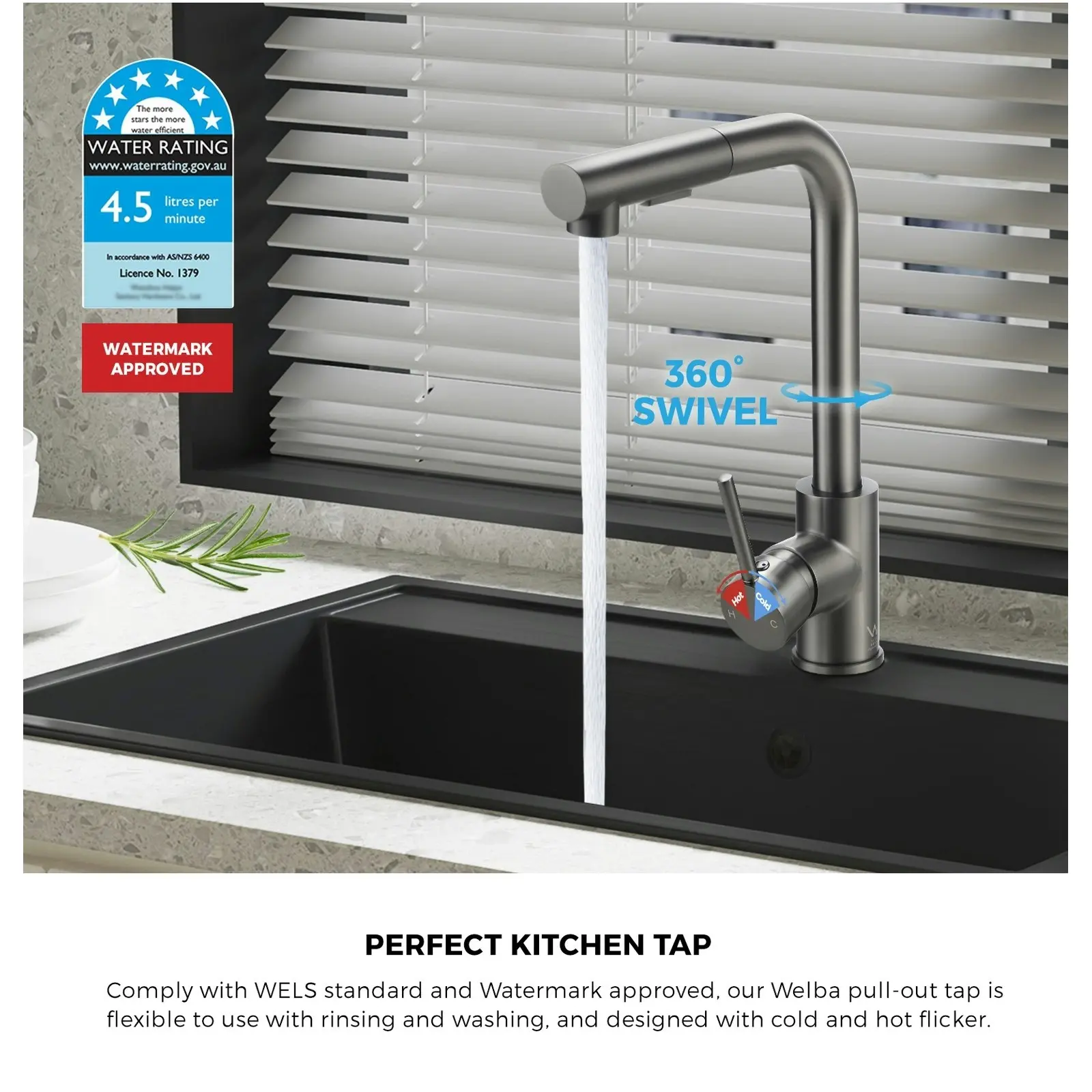 Welba Kitchen Mixer Tap Pull Out Faucet Gun Grey