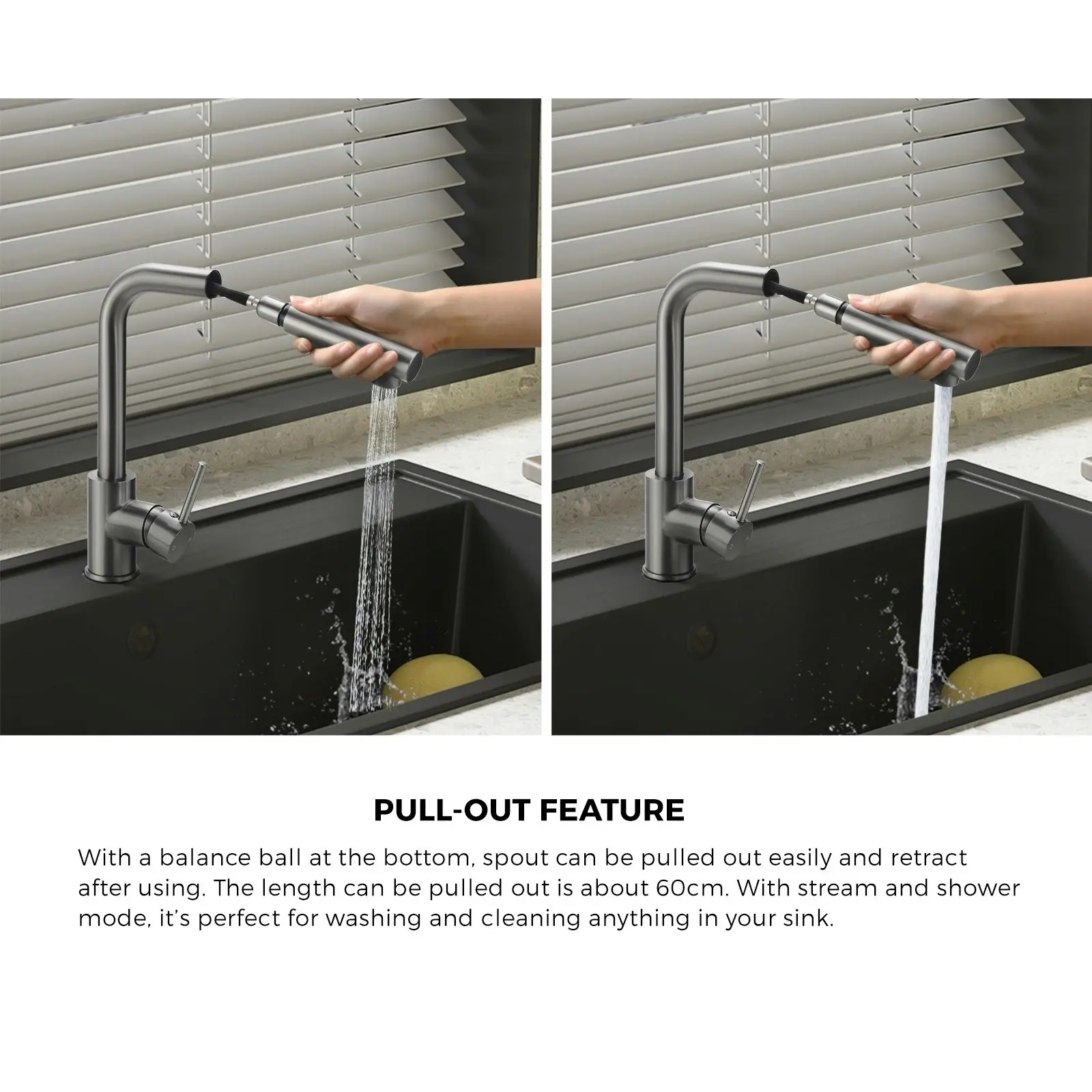 Welba Kitchen Mixer Tap Pull Out Faucet Gun Grey