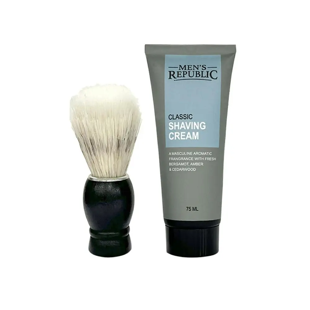 Men's Republic Coffee/Tea Drink Mug with Shaving Cream and Beard Brush Gift Set