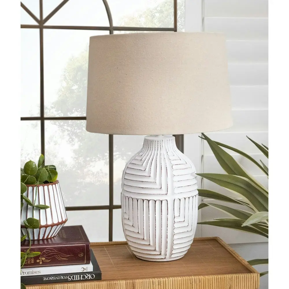 LVD Kuba Ceramic/Linen 61cm Lamp /Office Light Room Table Lampshade Large