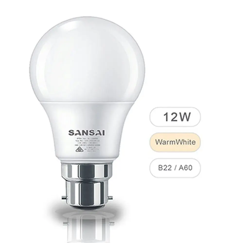 8PK Sansai 12W B22 Bayonet LED Light Bulb Globe 3000K 1050 Lumens Warm White