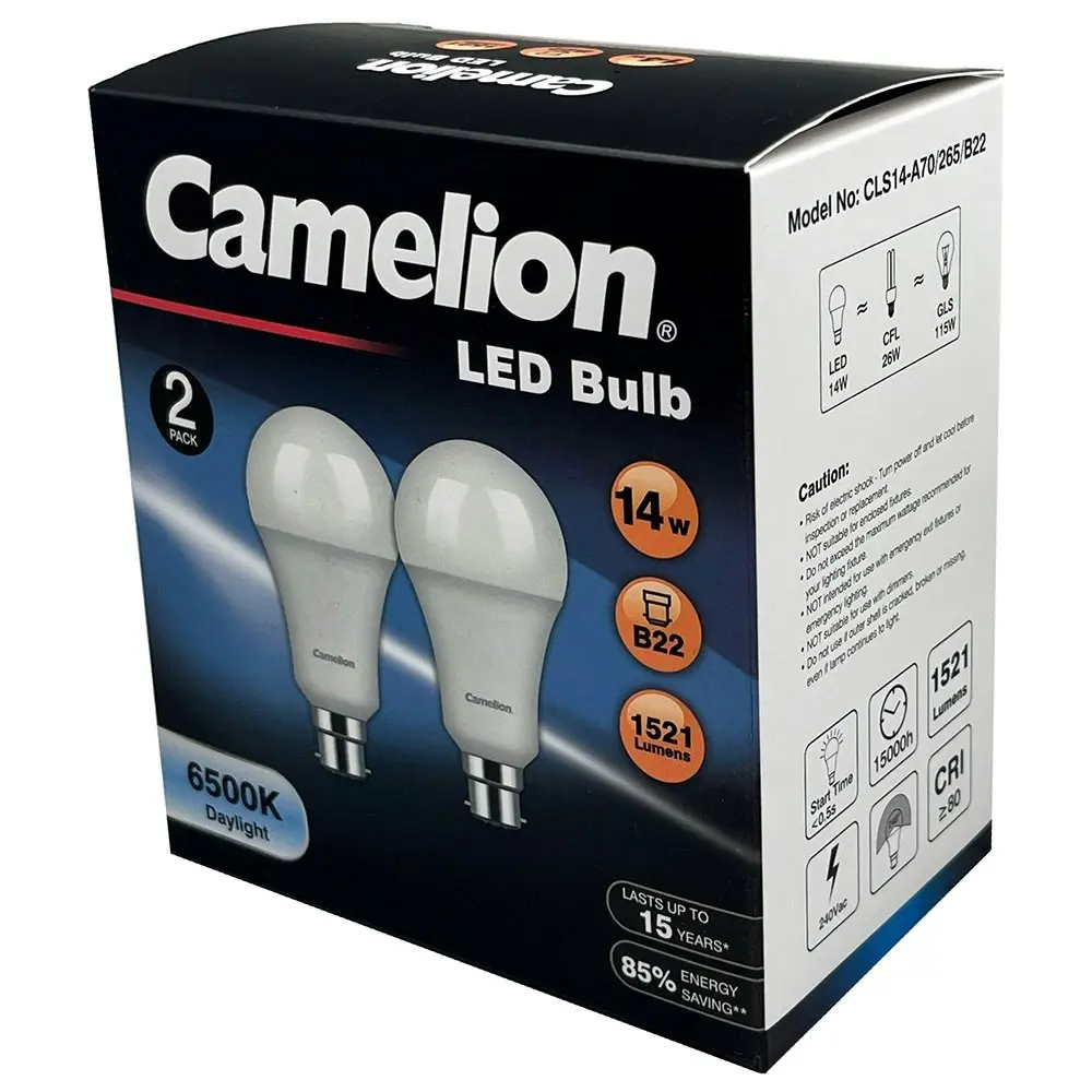 6pc Camelion Light Bulb 14W Bayonet B22 1521 Lumen 6500K LED Globe Cool Daylight