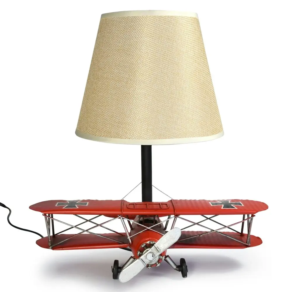 Auto Petit USB Desk/Table LED Lamp Baron Plane 29x33cm Retro Home Décor Red