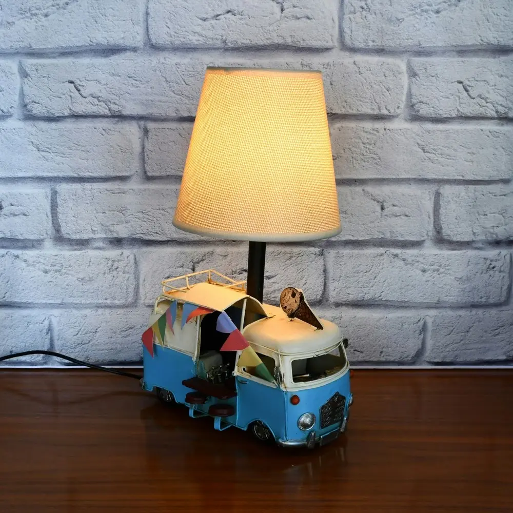 Auto Petit USB LED Desk/Table Lamp Retro Ice Cream Van Home Décor 20x30cm Blue