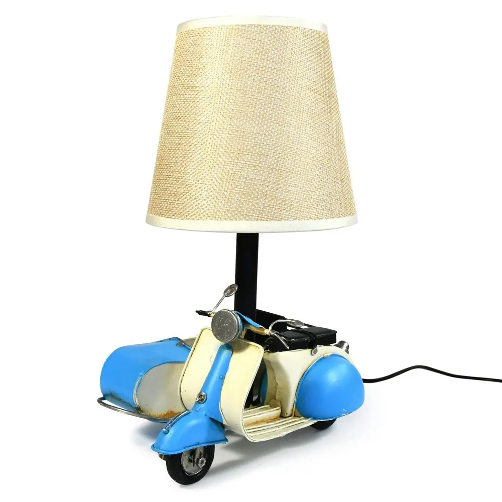 Auto Petit USB LED Desk/Table Lamp Scooter & Sidecar Home Décor 18x26cm Blue