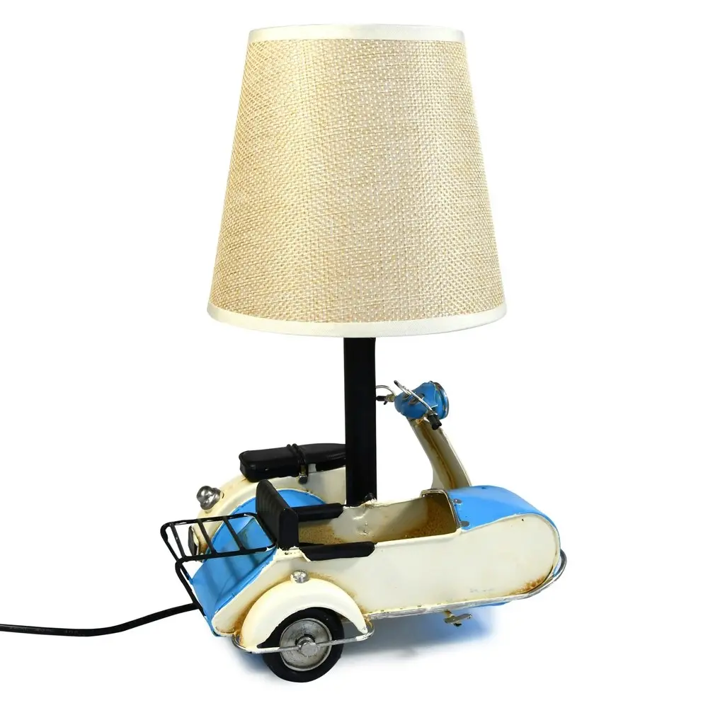 Auto Petit USB LED Desk/Table Lamp Scooter & Sidecar Home Décor 18x26cm Blue