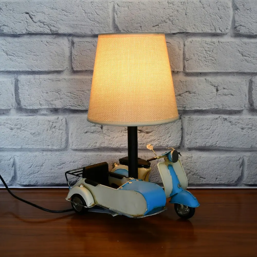 Auto Petit USB LED Desk/Table Lamp Scooter & Sidecar Home Décor 18x26cm Blue