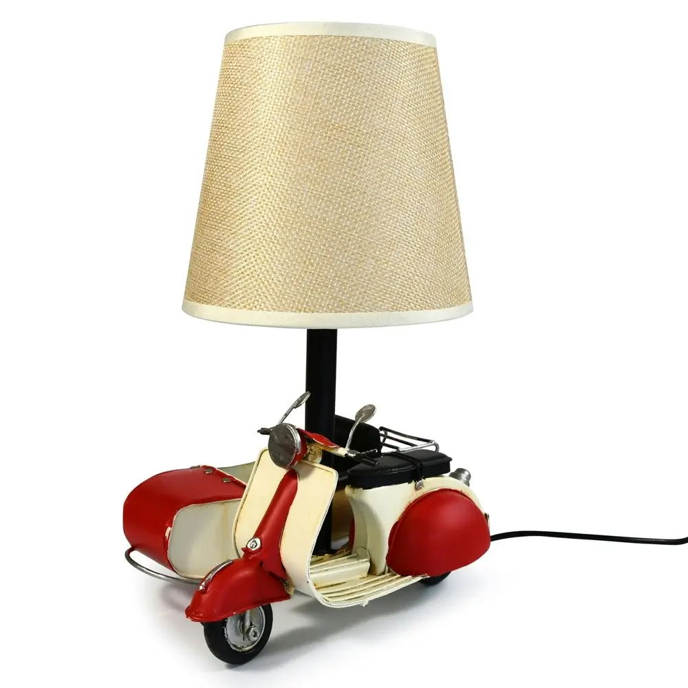 Auto Petit USB LED Desk/Table Lamp Scooter & Sidecar Home Décor 18x26cm Red