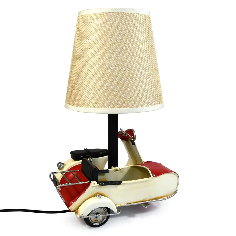 Auto Petit USB LED Desk/Table Lamp Scooter & Sidecar Home Décor 18x26cm Red