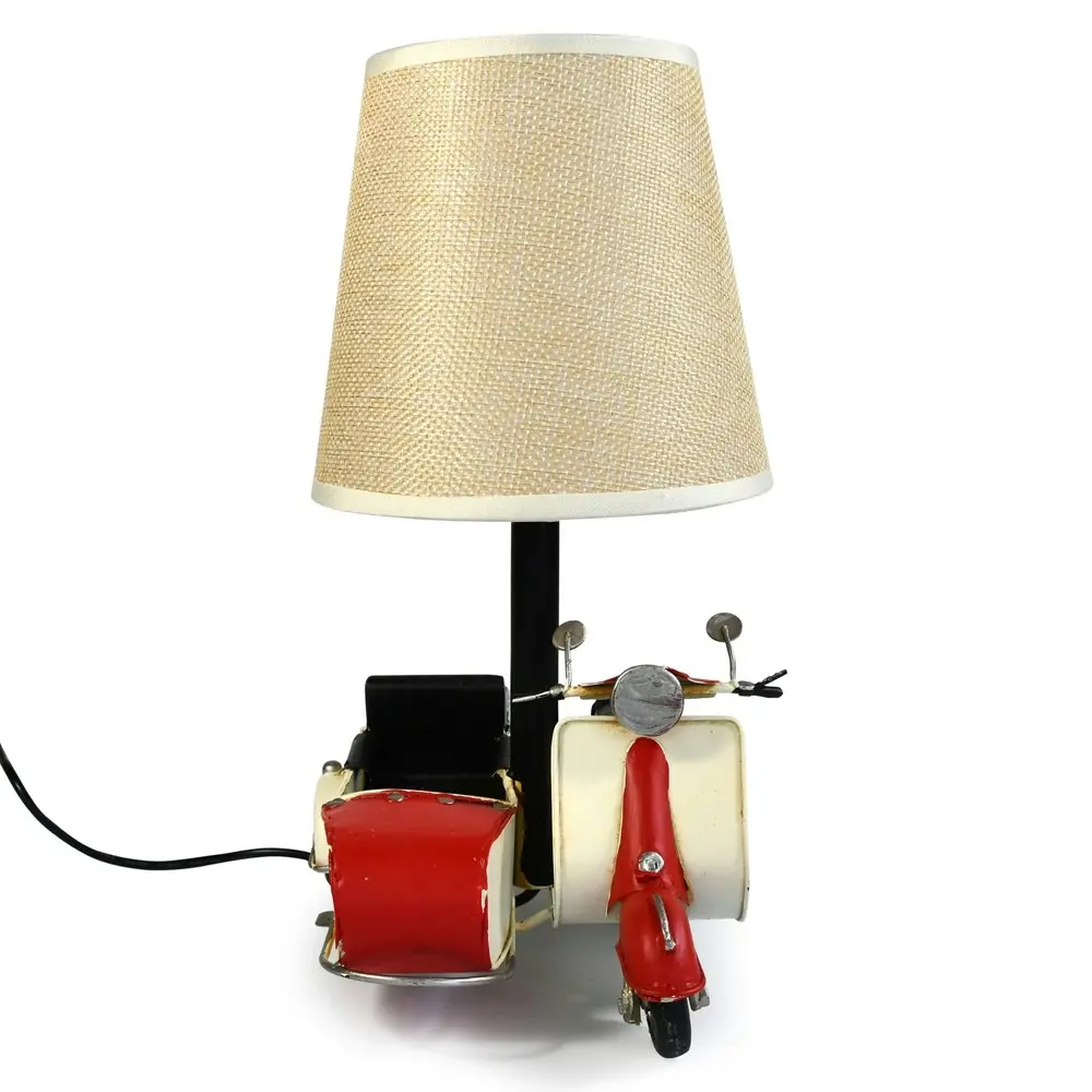 Auto Petit USB LED Desk/Table Lamp Scooter & Sidecar Home Décor 18x26cm Red