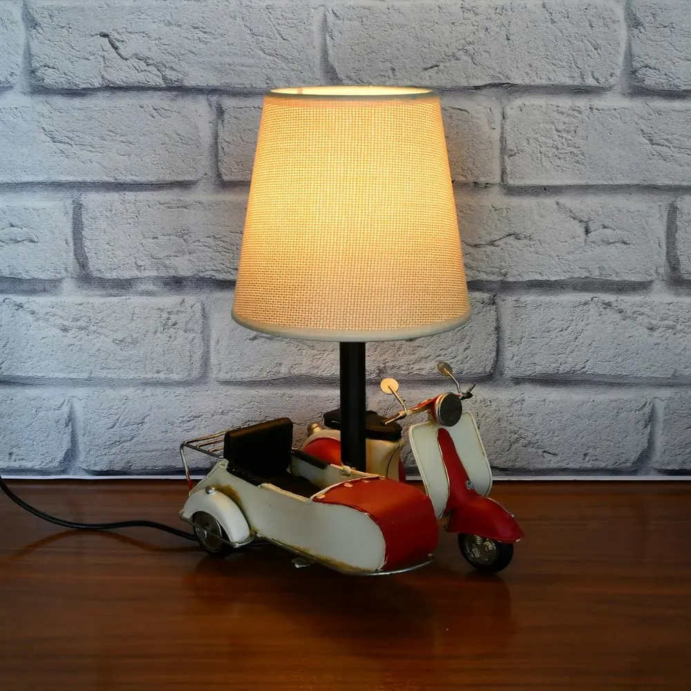 Auto Petit USB LED Desk/Table Lamp Scooter & Sidecar Home Décor 18x26cm Red