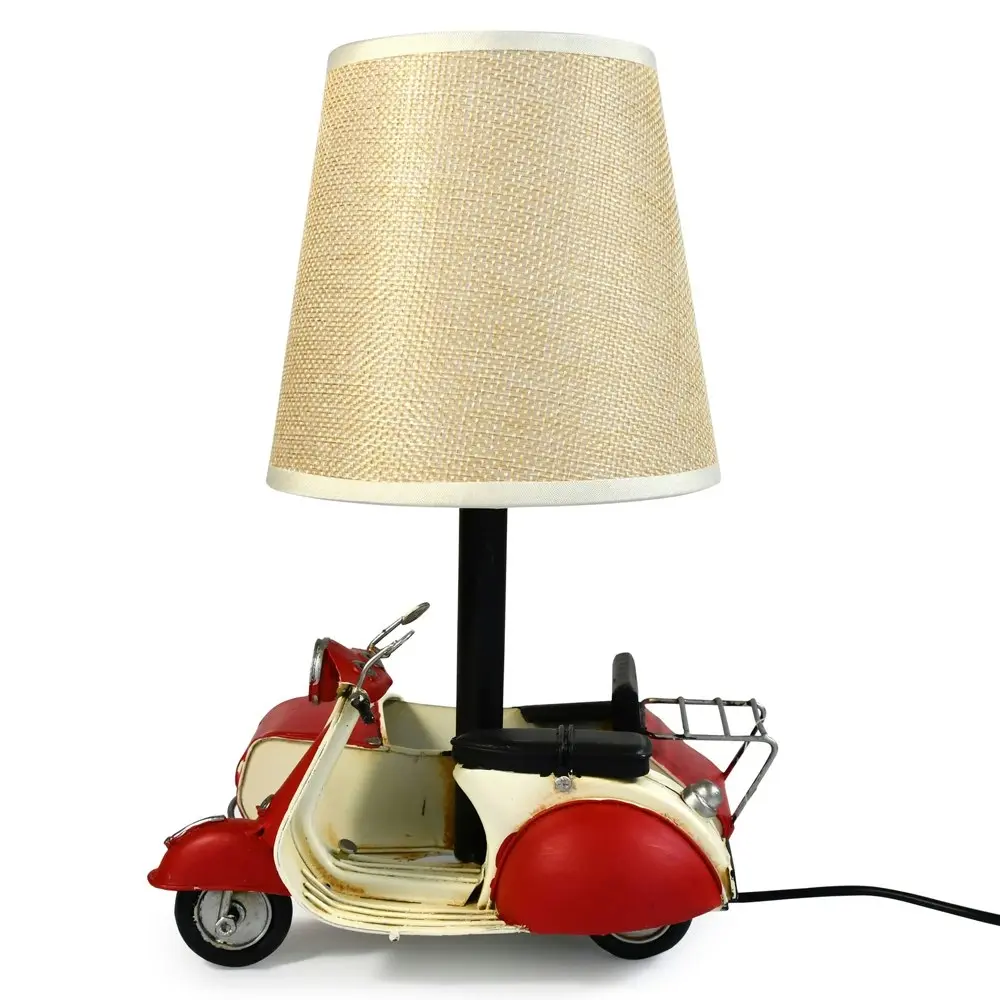 Auto Petit USB LED Desk/Table Lamp Scooter & Sidecar Home Décor 18x26cm Red