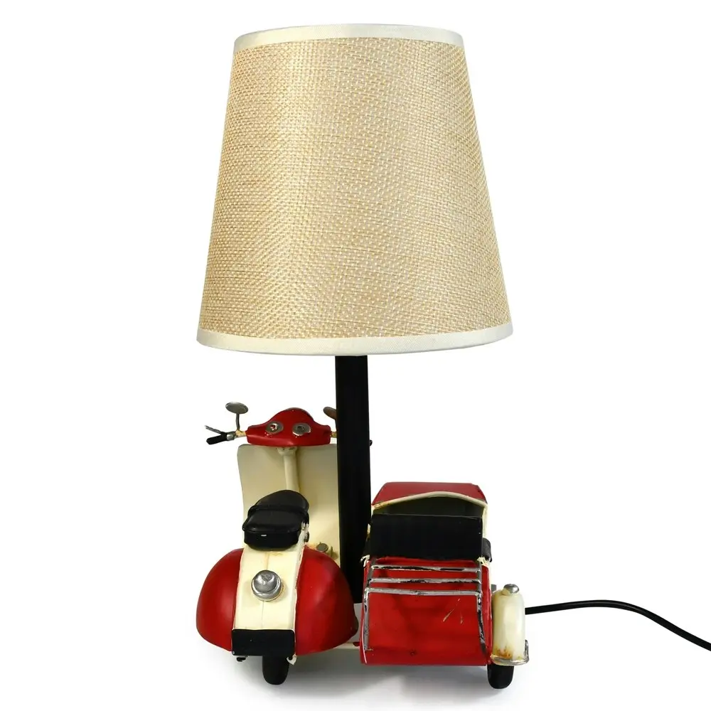 Auto Petit USB LED Desk/Table Lamp Scooter & Sidecar Home Décor 18x26cm Red