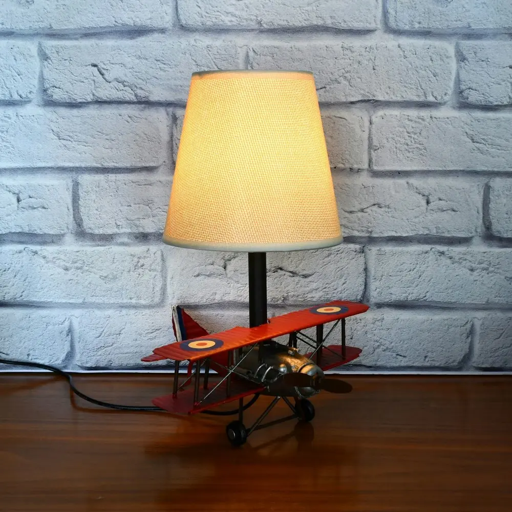 Auto Petit USB Desk/Table LED Lamp Baron Plane 20x27cm Retro Home Décor Red